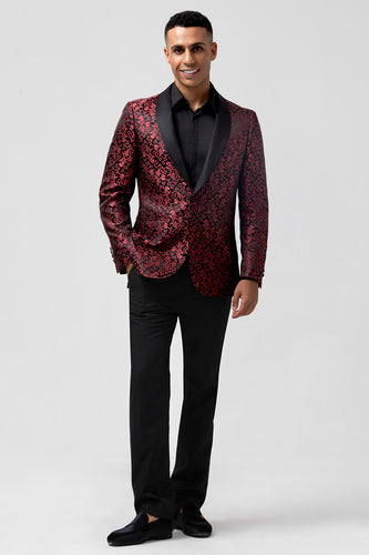 Red Shawl Lapel 2 Pieces Jacquard One Button Men's Suits