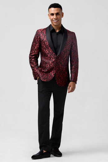 Red Shawl Lapel 2 Pieces Jacquard One Button Men's Suits