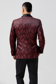 Red Shawl Lapel 2 Pieces Jacquard One Button Men's Suits