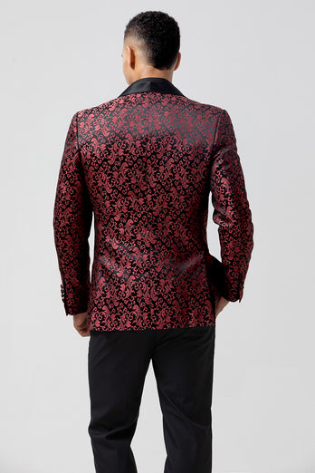 Red Shawl Lapel 2 Pieces Jacquard One Button Men's Suits