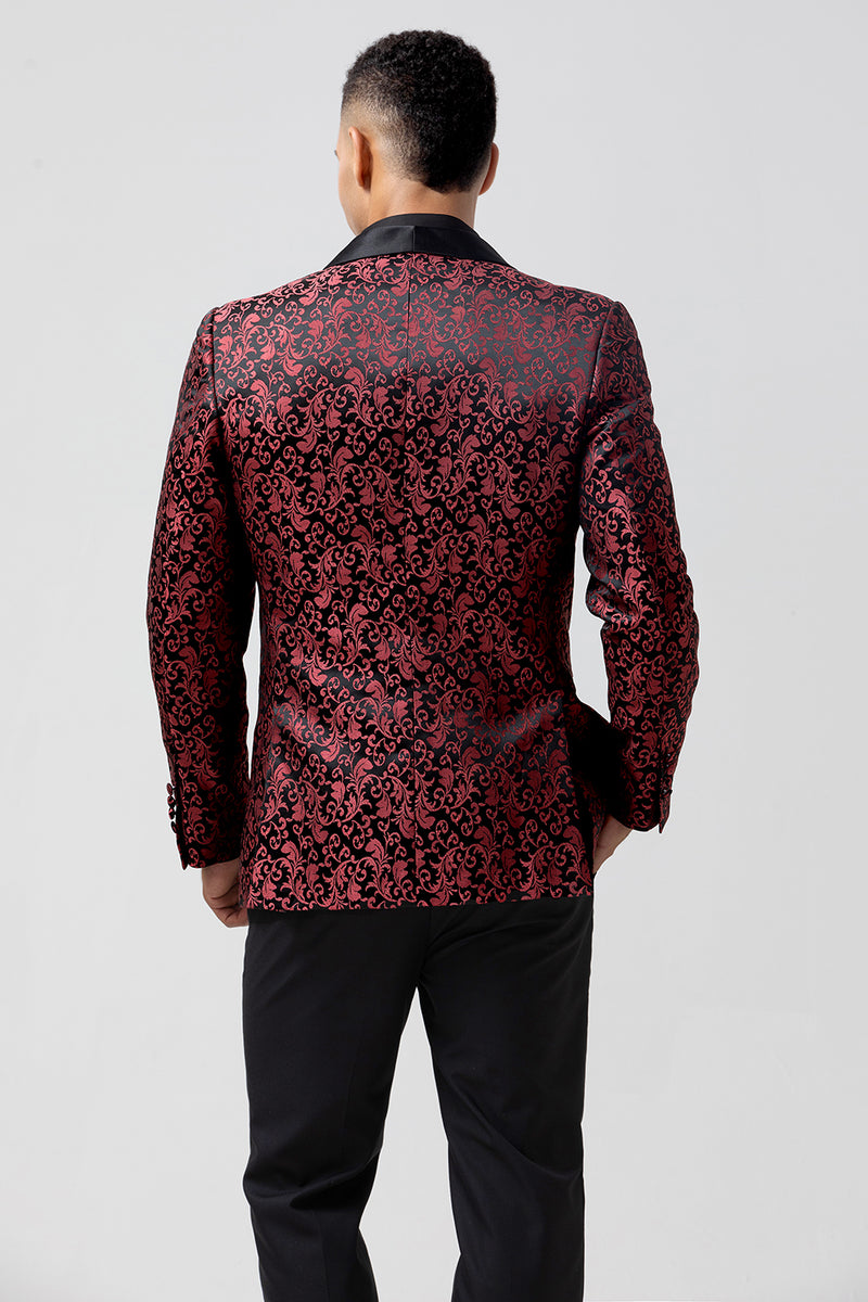 Load image into Gallery viewer, Red Shawl Lapel 2 Pieces Jacquard One Button Men&#39;s Suits