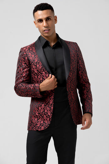 Red Shawl Lapel 2 Pieces Jacquard One Button Men's Suits