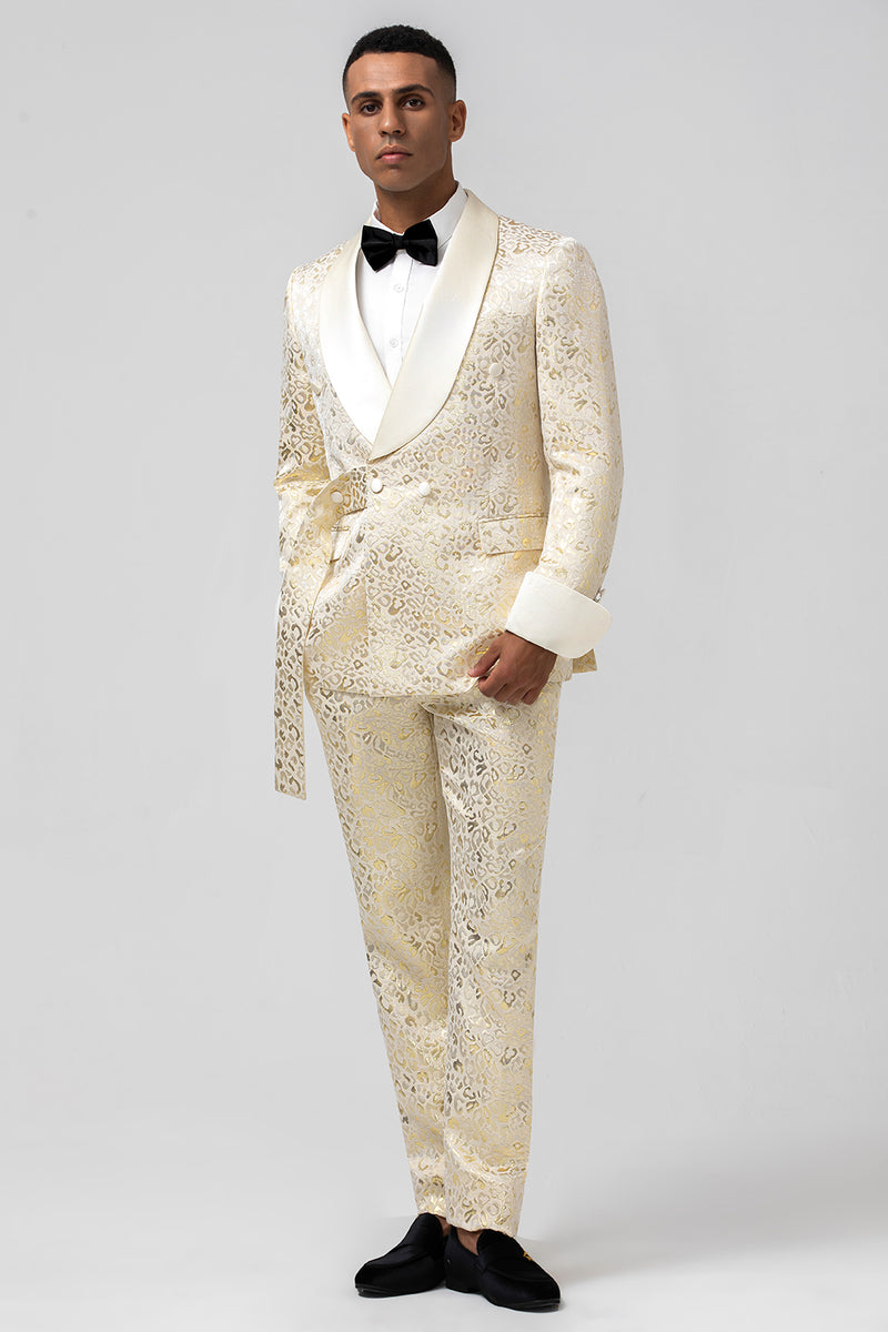 Load image into Gallery viewer, Sparkly Champagne Shawl Lapel Jacquard 2 Pieces Men&#39;s Suits