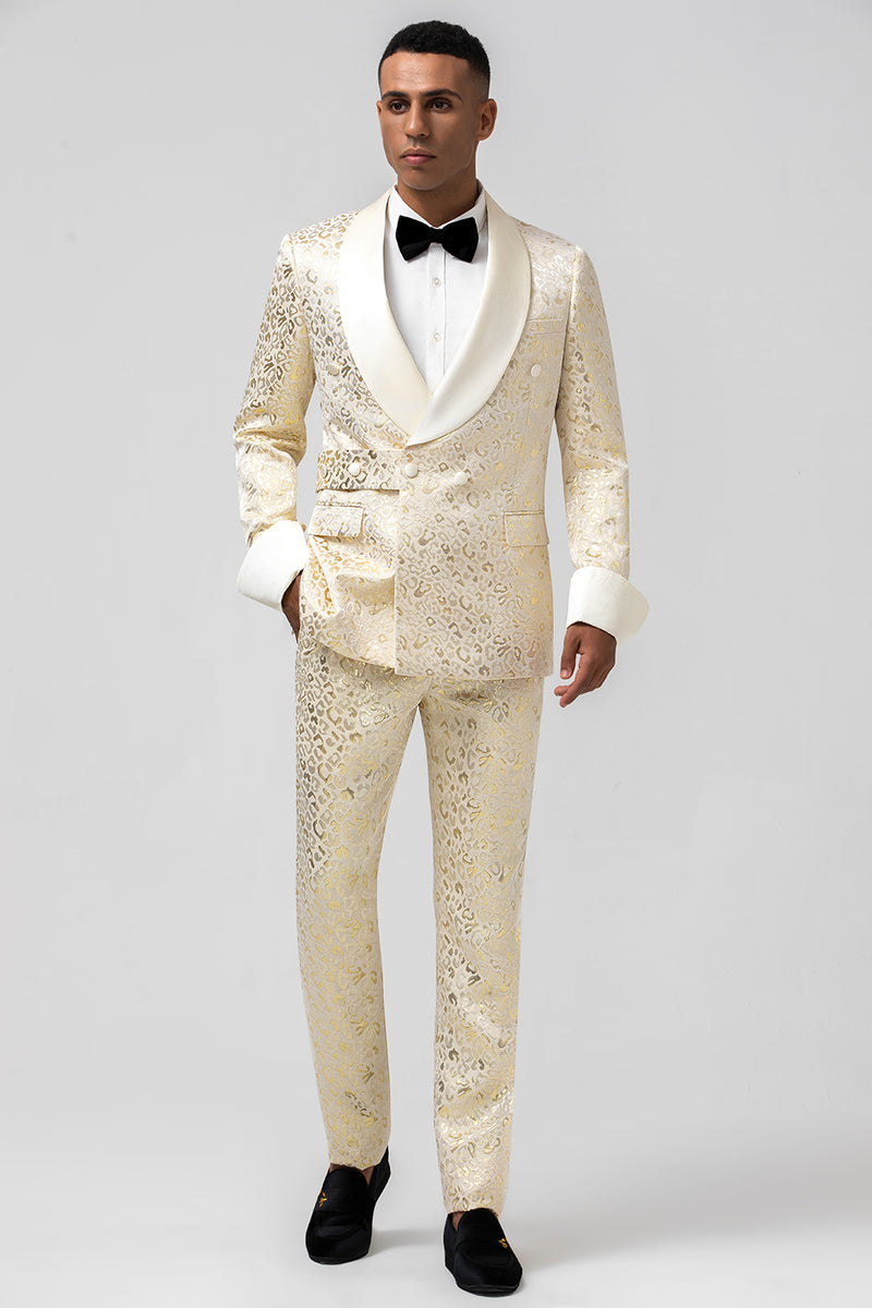 Load image into Gallery viewer, Sparkly Champagne Shawl Lapel Jacquard 2 Pieces Men&#39;s Suits