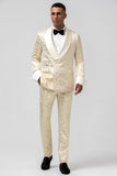 Sparkly Champagne Shawl Lapel Jacquard 2 Pieces Men's Suits