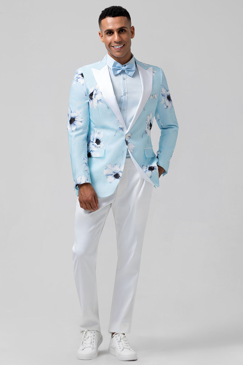 Load image into Gallery viewer, Light Blue Peak Lapel One Button Floral 2 Pieces Men&#39;s Suits