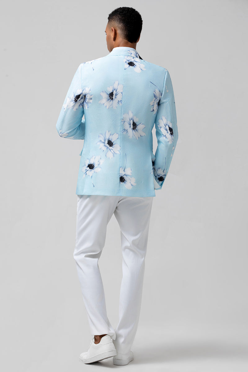 Load image into Gallery viewer, Light Blue Peak Lapel One Button Floral 2 Pieces Men&#39;s Suits