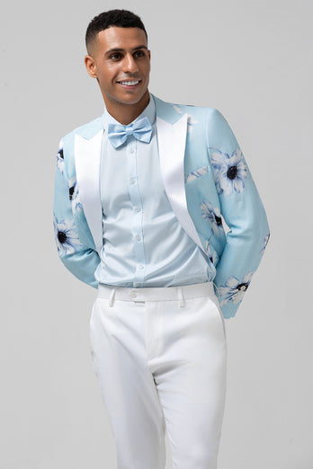 Light Blue Peak Lapel One Button Floral 2 Pieces Men's Suits