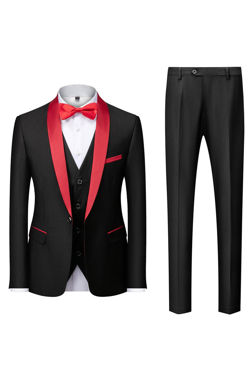 Load image into Gallery viewer, Black 3-Pieces Shawl Lapel Slim Fit Men&#39;s Suits