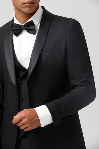 Black Shawl Lapel Single Breasted 3 Pieces Men's Suits