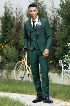 Dark Green Shawl Lapel One Button 3 Pieces Men's Wedding Suits