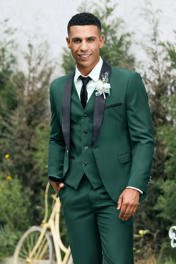 Dark Green Shawl Lapel One Button 3 Pieces Men's Wedding Suits