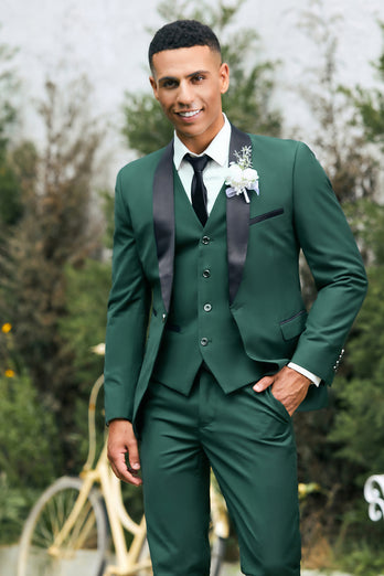 Dark Green Shawl Lapel One Button 3 Pieces Men's Wedding Suits