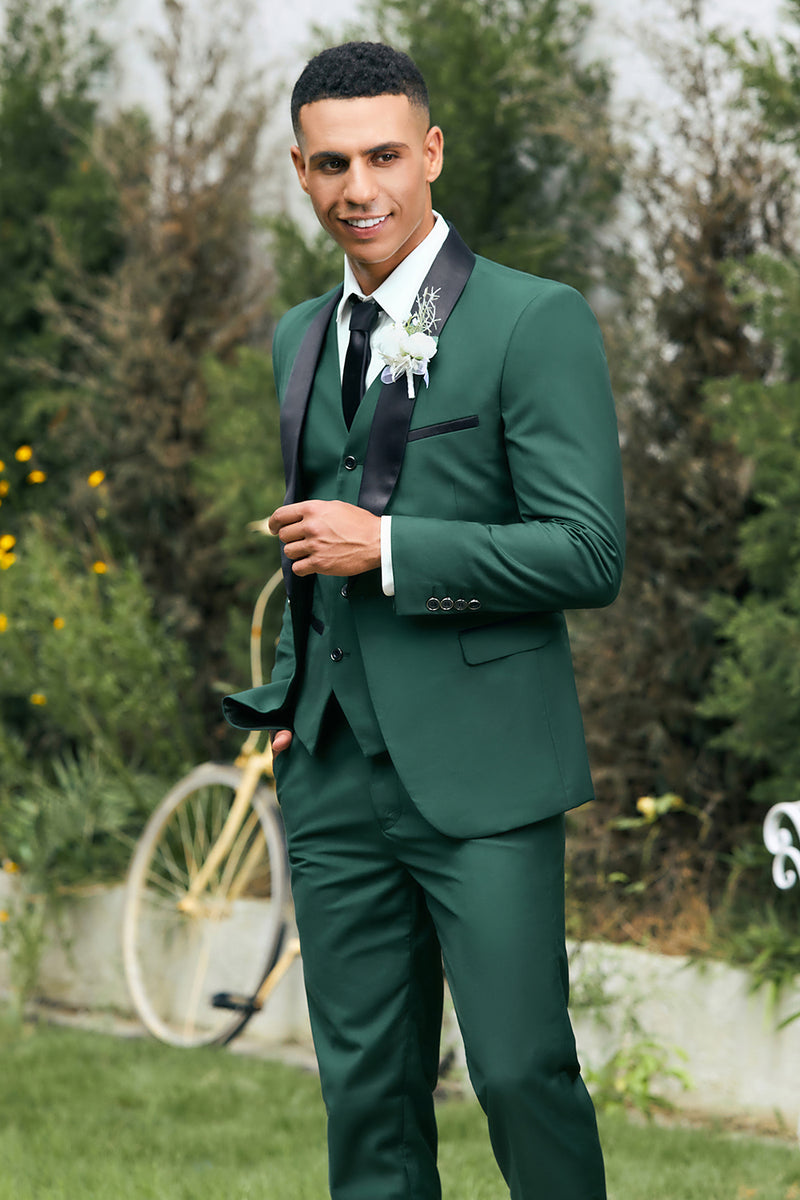 Load image into Gallery viewer, Dark Green Shawl Lapel One Button 3 Pieces Men&#39;s Wedding Suits