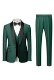 Dark Green Shawl Lapel One Button 3 Pieces Men's Wedding Suits