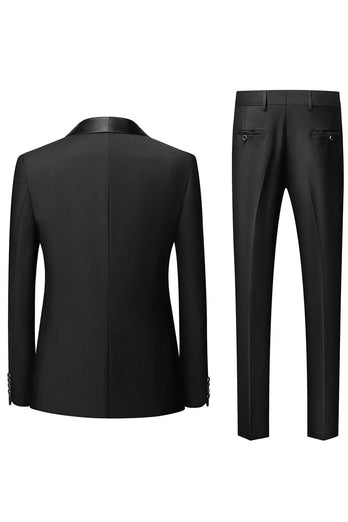 Black 3-Pieces Shawl Lapel Slim Fit Men's Suits