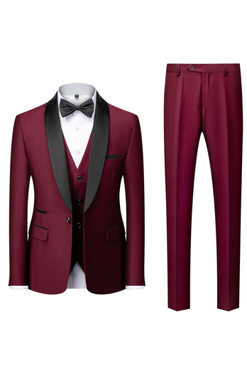 Black 3-Pieces Shawl Lapel Slim Fit Men's Suits