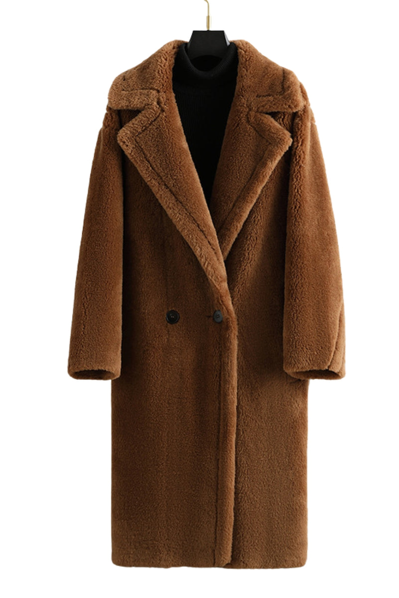 Load image into Gallery viewer, Brown Notched Lapel Long Teddy Wool coat