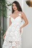 Load image into Gallery viewer, White Boho Flower Sheath Spaghetti Straps Long Graduation Dress with Lace