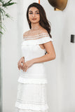 White Tiered Long Boho Graduation Dress with Lace