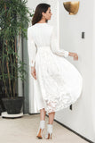 White Boho Long Sleeves Graduation Dress with Lace