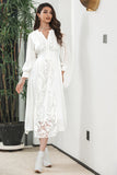White Boho Long Sleeves Graduation Dress with Lace