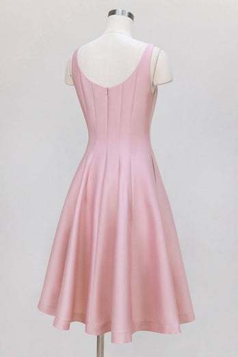 Pink A-Line Spaghetti Straps Midi Wedding Guest Dress