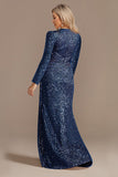 Sparkly Navy A-Line V-Neck Choir Dress with Sequins