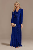 Sparkly Navy A-Line V-Neck Choir Dress with Sequins