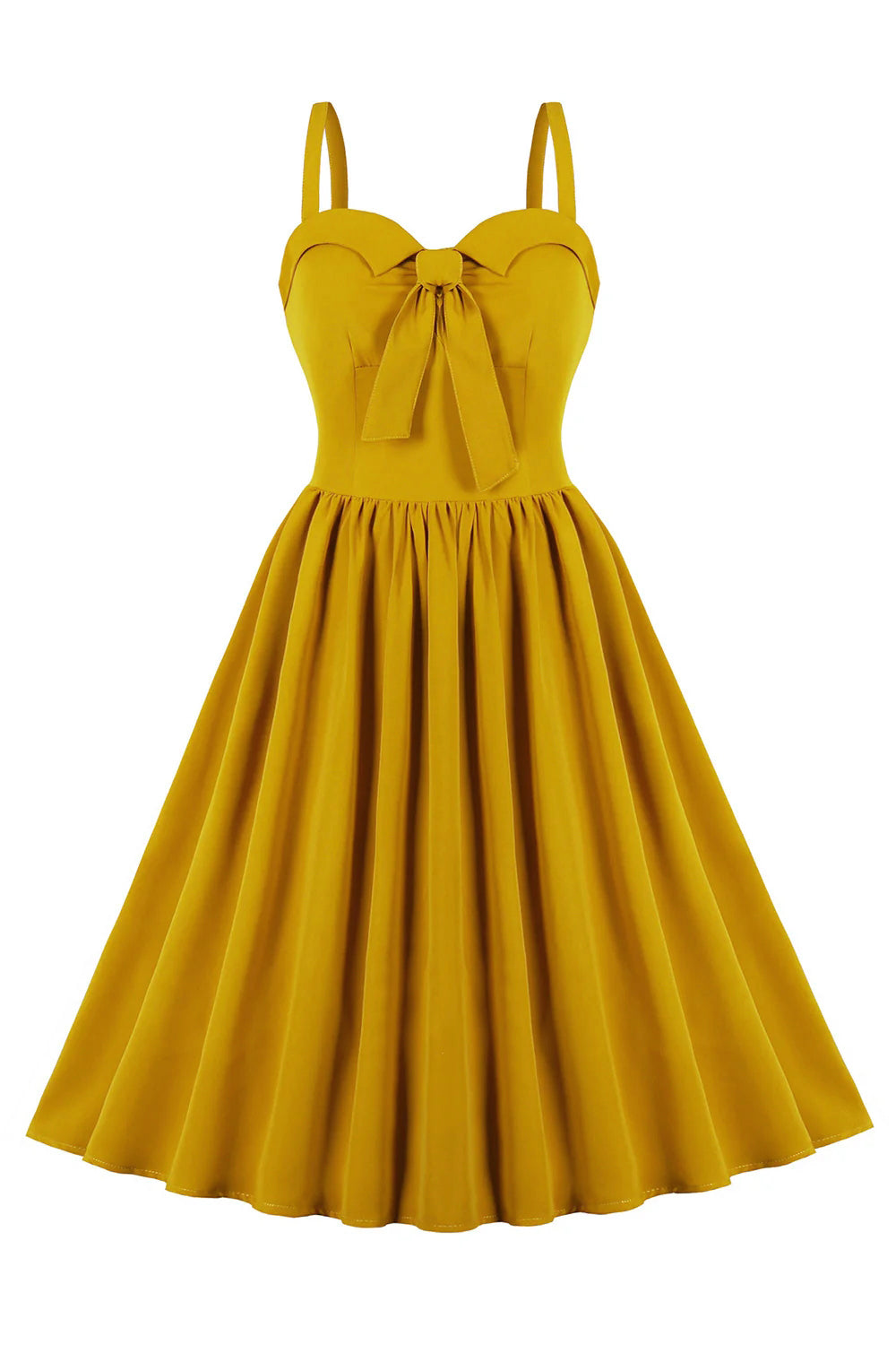 Spaghetti Straps Yellow Swing Vintage Dress