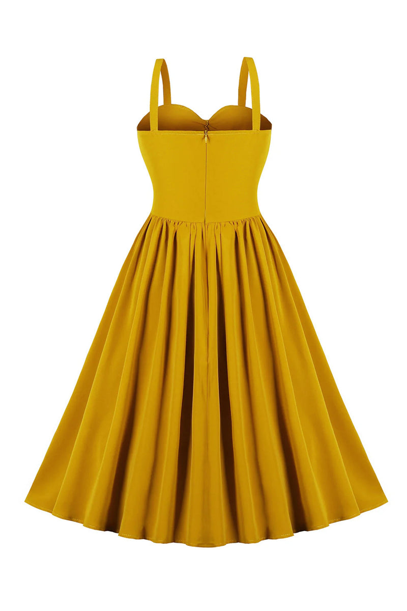 Load image into Gallery viewer, Spaghetti Straps Yellow Swing Vintage Dress