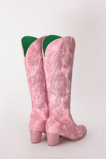 Dusty Rose Embroidered Mid Calf Cowgirl Boho Boots