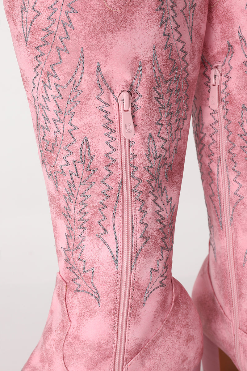 Load image into Gallery viewer, Dusty Rose Embroidered Mid Calf Cowgirl Boho Boots