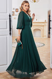 Dark Green A-line Long Sleeves V-Neck Choir Dress