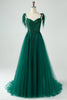 Load image into Gallery viewer, Dark Green A-Line Spaghetti Straps Tulle Long Prom Dress with Beading