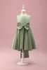 Load image into Gallery viewer, Grey Green A-Line Round Neck Satin Flower Girl Dress with Bow