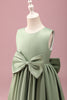 Load image into Gallery viewer, Grey Green A-Line Round Neck Satin Flower Girl Dress with Bow