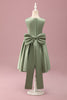 Load image into Gallery viewer, Grey Green A-Line Round Neck Satin Flower Girl Dress with Bow