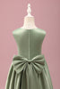 Load image into Gallery viewer, Grey Green A-Line Round Neck Satin Flower Girl Dress with Bow