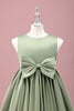 Load image into Gallery viewer, Grey Green A-Line Round Neck Satin Flower Girl Dress with Bow