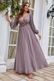 Burgundy Appliqued A Line Long Sleeves Chiffon Choir Dress