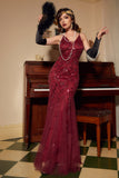 Mermaid Dark Red Sequins Spaghetti Straps Long Choir Dress