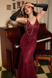 Mermaid Dark Red Sequins Spaghetti Straps Long Choir Dress