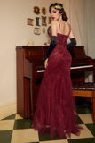 Mermaid Dark Red Sequins Spaghetti Straps Long Choir Dress