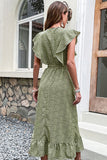 V Neck High Waist Green Summer Dress