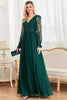 Load image into Gallery viewer, Dark Green Lace Long Sleeves A Line Prom Dress