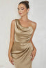 Load image into Gallery viewer, One Shoulder Green Satin Pleated Formal Party Dress with Slit