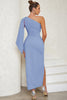 Load image into Gallery viewer, Blue One Shoulder Bodycon Long Cocktail Dress