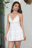 Load image into Gallery viewer, Spaghetti Straps Ruffles White Graduation Dress with Lace