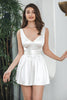 Load image into Gallery viewer, A-Line White V Neck Sleeveless Short Graduation Dress